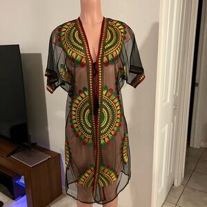 Elegant Sheer Black and Multicolor Swim Cover-Up